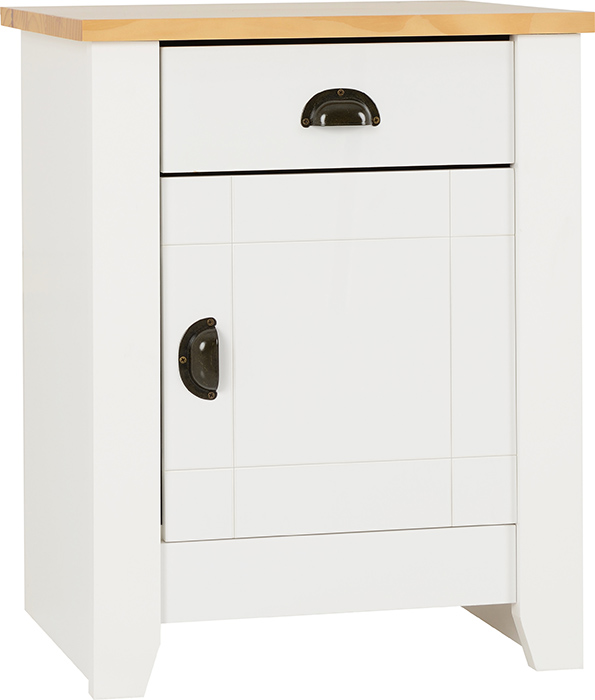 Ludlow 1 Drawer 1 Door Bedside Cabinet In White/Oak Lacquer